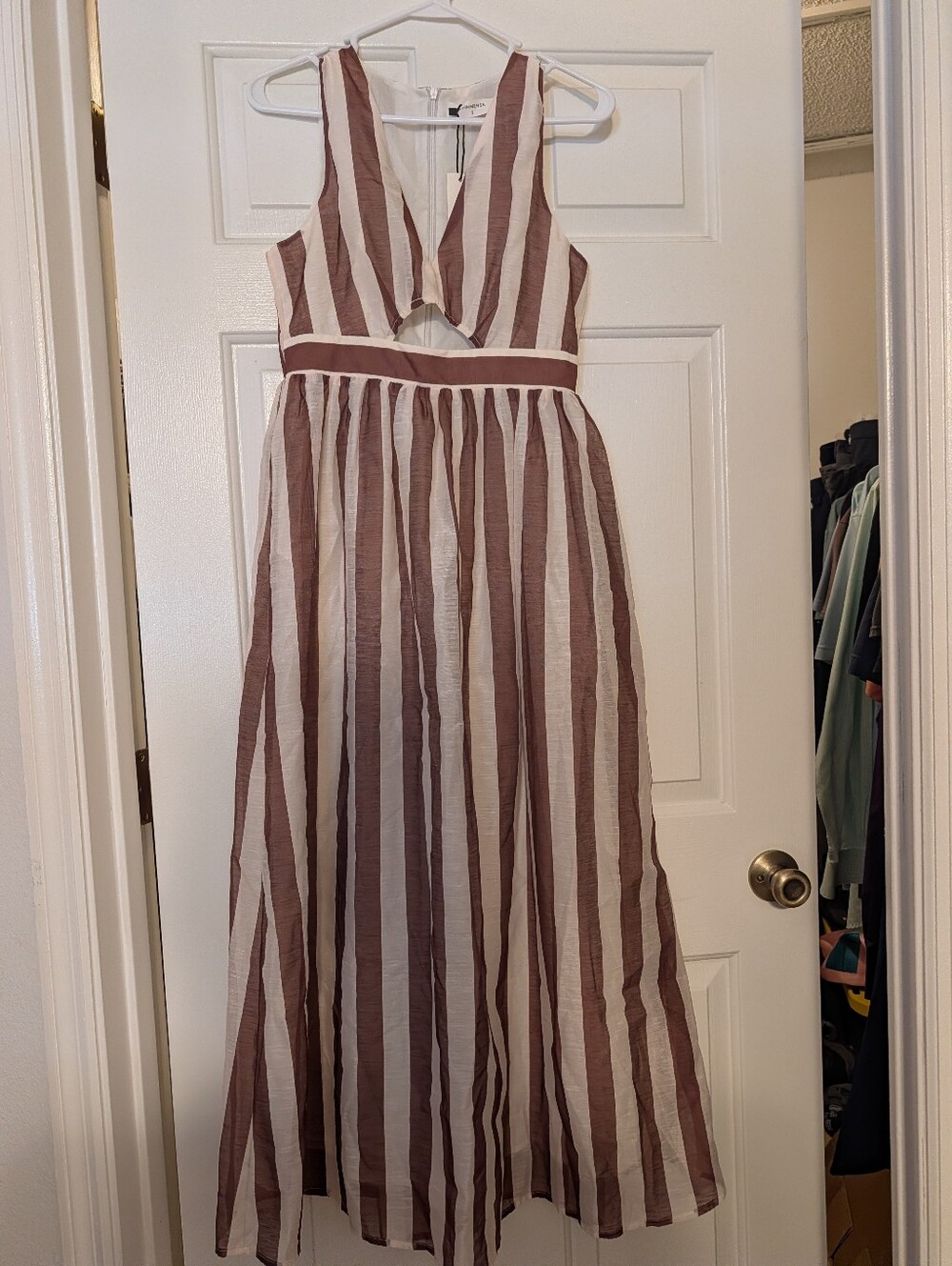 Commense Cream and Brown Vertical-Stripe Maxi Dress - Picture 6 of 10